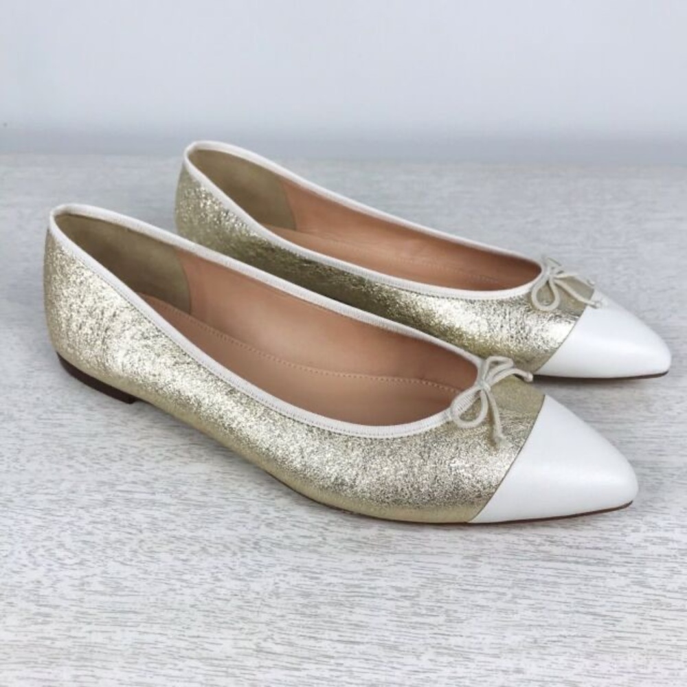 J.Crew Gemma Gold White Cap Toe Flats Sz 8